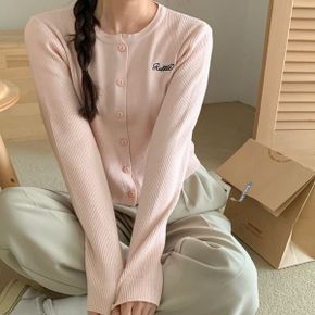 하트자수 라운드 골지니트 숏가디건 가을여성 러블리큐티크롭_P418415893