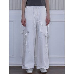 Satin Ribbon Cargo Pants [White]