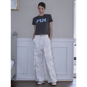 Satin Ribbon Cargo Pants [White]