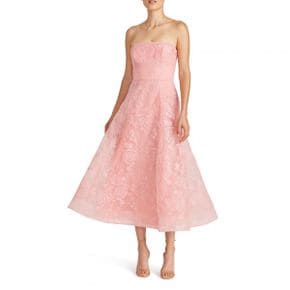 4604946 ML Monique Lhuillier Louisa Lace Strapless A-line Midi Cocktail Dress