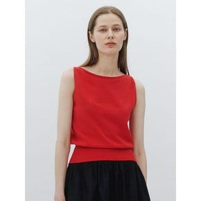 Boat-neck classic sleeveless knit (Red)