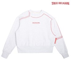 [TRUE RELIGION] 패턴 라인 아트 크루넥 맨투맨 화이트멜란지