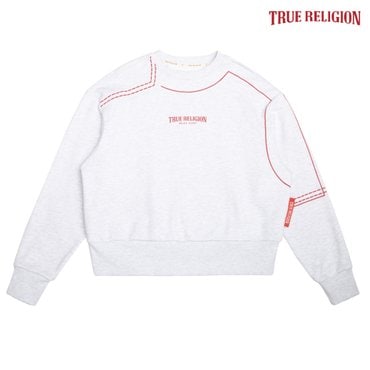 트루릴리젼 [TRUE RELIGION] 패턴 라인 아트 크루넥 맨투맨 화이트멜란지