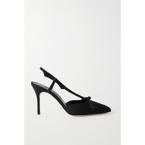 코린티아 보우 장식 크레이프 드 신 슬링백 펌프스 90mm 블랙 1647597320937473