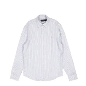 폴로 랄프 로렌 커스텀 핏 스트라이프 리넨 셔츠 - 화이트 블루 710B15594004