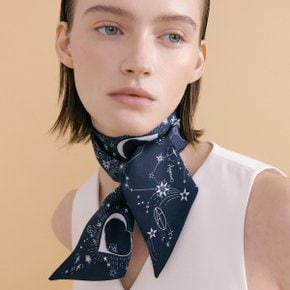 Zodiac Long Twilly Silk Scarf - Navy