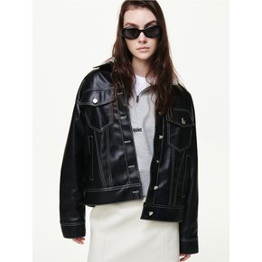 [UNISEX]FAUX LEATHER TRUCKER JACKET_BLACK