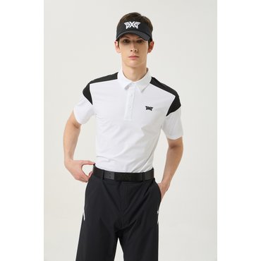 PXG [PXG공식] 남성 여름 컬러 블록 타공 카라 숏 슬리브 티셔츠-PJMPM223601