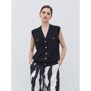 Pocket Point V-Neck Knit Vest Black