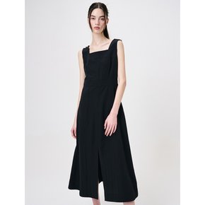 Shoulder Button Sleeveless Dress, Black