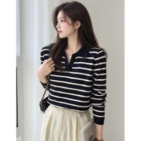 브이넥 카라 스트라이프 티셔츠 GBFTS002P_P347279420