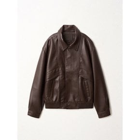 Textured Faux Leather Jacket_Brown