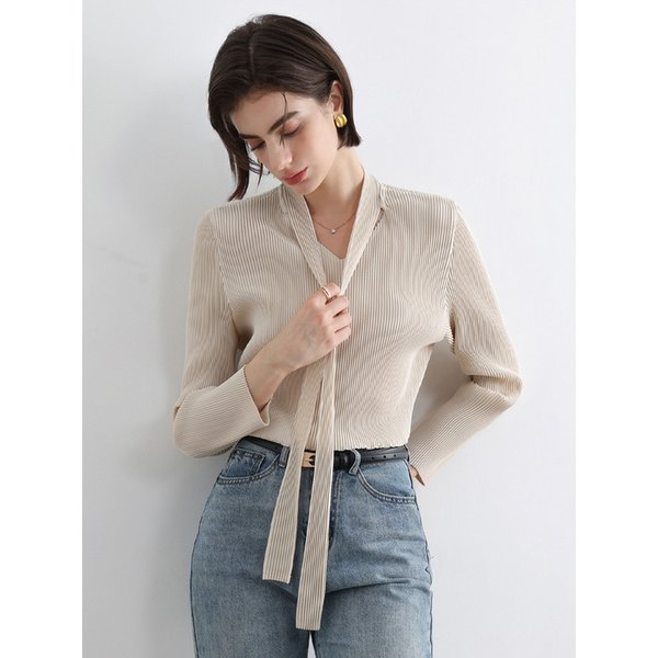 리본타이 플리츠 탑_2colors