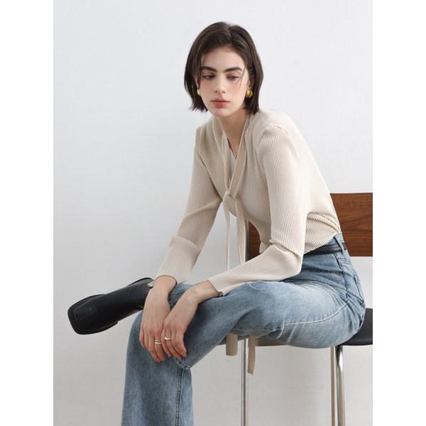 리본타이 플리츠 탑_2colors