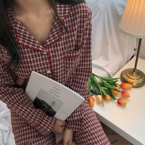 / 레드와인 체크 파자마 잠옷 세트