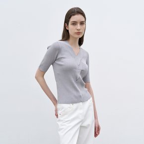 V-neck half sleeve knit M4B602GY