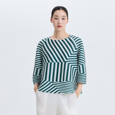 플리츠미 오블리크 컬러 블럭 벌룬 블라우스_PPBLM025001