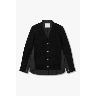 SACAI [사카이] [CLASSICS] 여성 울 니트 믹스 포플린 가디건 6415331103