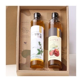 국산 냉압착 생들기름 사과식초 300ml 2병 선물세트  농부플러스