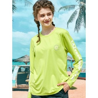 레이지비 드라이쿨링 레터링 루즈핏 여성 래쉬가드 라임