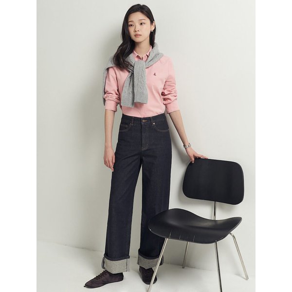 와이드 턴업 기모 데님  네이비 (BF5X21C81R)