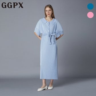 GGPX 빅 카라 플리츠 링클 스트랩 원피스 (GO8OP175F)