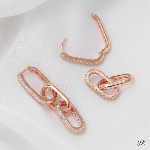 14K 금침 로즈골드 원터치 링 큐빅 클립 드롭 투웨이 귀걸이(1)
