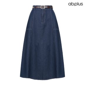 [ab.plus] 벨트세트 A라인 롱 데님 스커트 (LSA5MS36A)