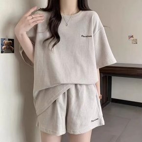 여성 3컬러 데일리 와플코튼 반팔 셋업 LK-SS22