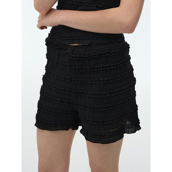 [리퍼브] HARU FRILL PATTERNED SHORTS - BLACK