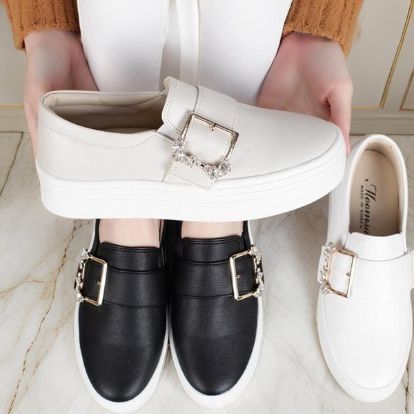 [옷자락] 여성 키높이 로퍼 사각버클 통굽 슬립온