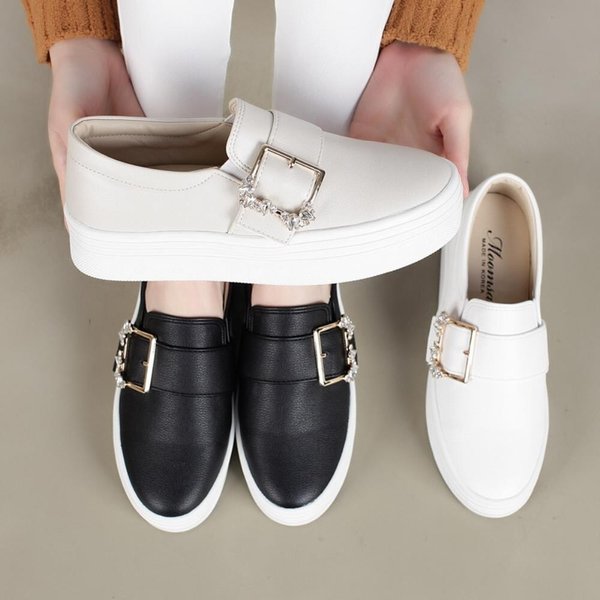 [옷자락] 여성 키높이 로퍼 사각버클 통굽 슬립온