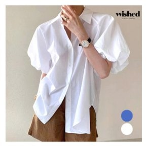 카라넥 퍼프 소매 페미닌 반팔 셔츠 (WIBBBL068)