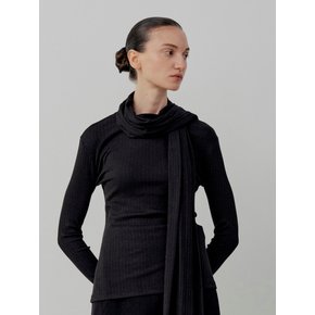 Soft Modal Scarf Rib T-Shirt - Black
