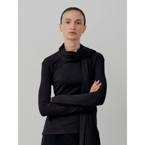 Soft Modal Scarf Rib T-Shirt - Black