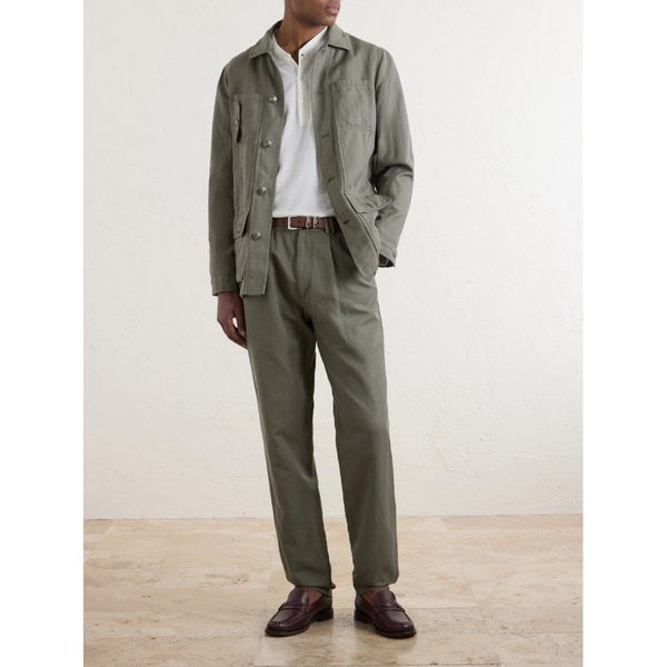 브루넬로쿠치넬리 스트레이트 레그 플리츠 코튼 리넨 블렌드 팬츠 46376663163115444