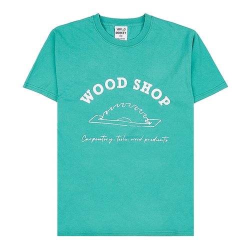 [와일드 동키] T WOOD STONE WASHED KELLY GREEN 공용 우드 코튼 반팔 티셔츠