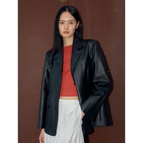 Over Faux Leather Blazer (Black)