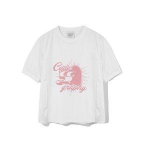 CBDUWTS009WH 우먼 WAVE 로고 심볼 크롭 라운드 절개 반팔 티셔츠 화이트