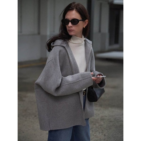 핸드메이드 캐시미어 후드집업 하프코트 (Gray)