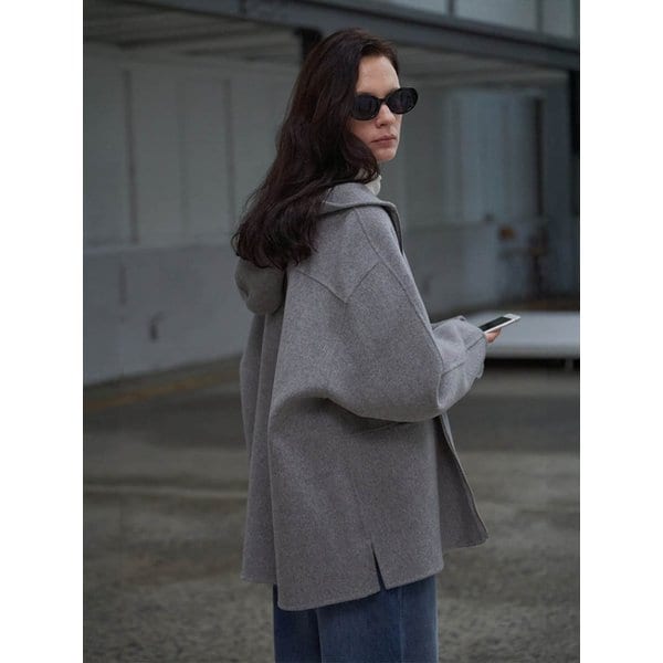 핸드메이드 캐시미어 후드집업 하프코트 (Gray)