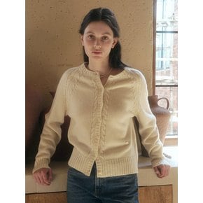 U Merino Wool Cable Cardigan_Oat Cream