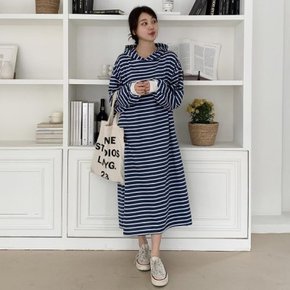 여자 줄무늬 후드원피스 박시 퍼프 롱원피스