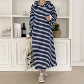 여자 줄무늬 후드원피스 박시 퍼프 롱원피스