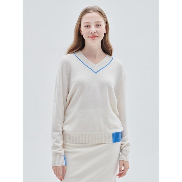 [M23WPU013] V-neck Color Point pullover (Ivory)
