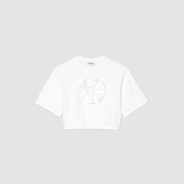 산드로 [25SS 시즌오프 30%] 컷아웃 러플 크롭 티셔츠 SF25S3FRR0490