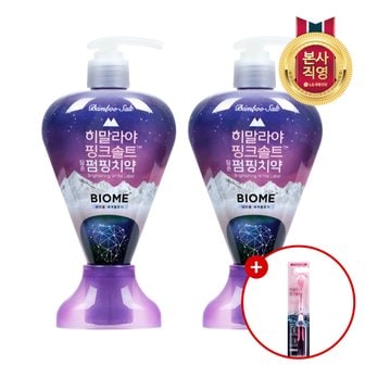 엘지생활건강 죽염 히핑 바이옴 펌핑치약 285g x 2개 + 핑크솔트 담은칫솔 1입