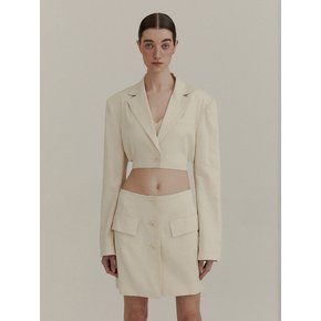 SINGLE BREASTED CROP JACKET (CREAM)