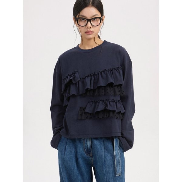 Frill Point Standard Fit Long Sleeve T-shirt (dark navy) LFTAW25420NYD