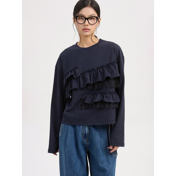 Frill Point Standard Fit Long Sleeve T-shirt (dark navy) LFTAW25420NYD